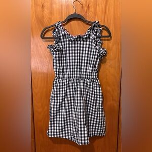 Crewcuts Girls Navy and White Gingham Ruffle-Trim Dress V-plunge Back Size 10